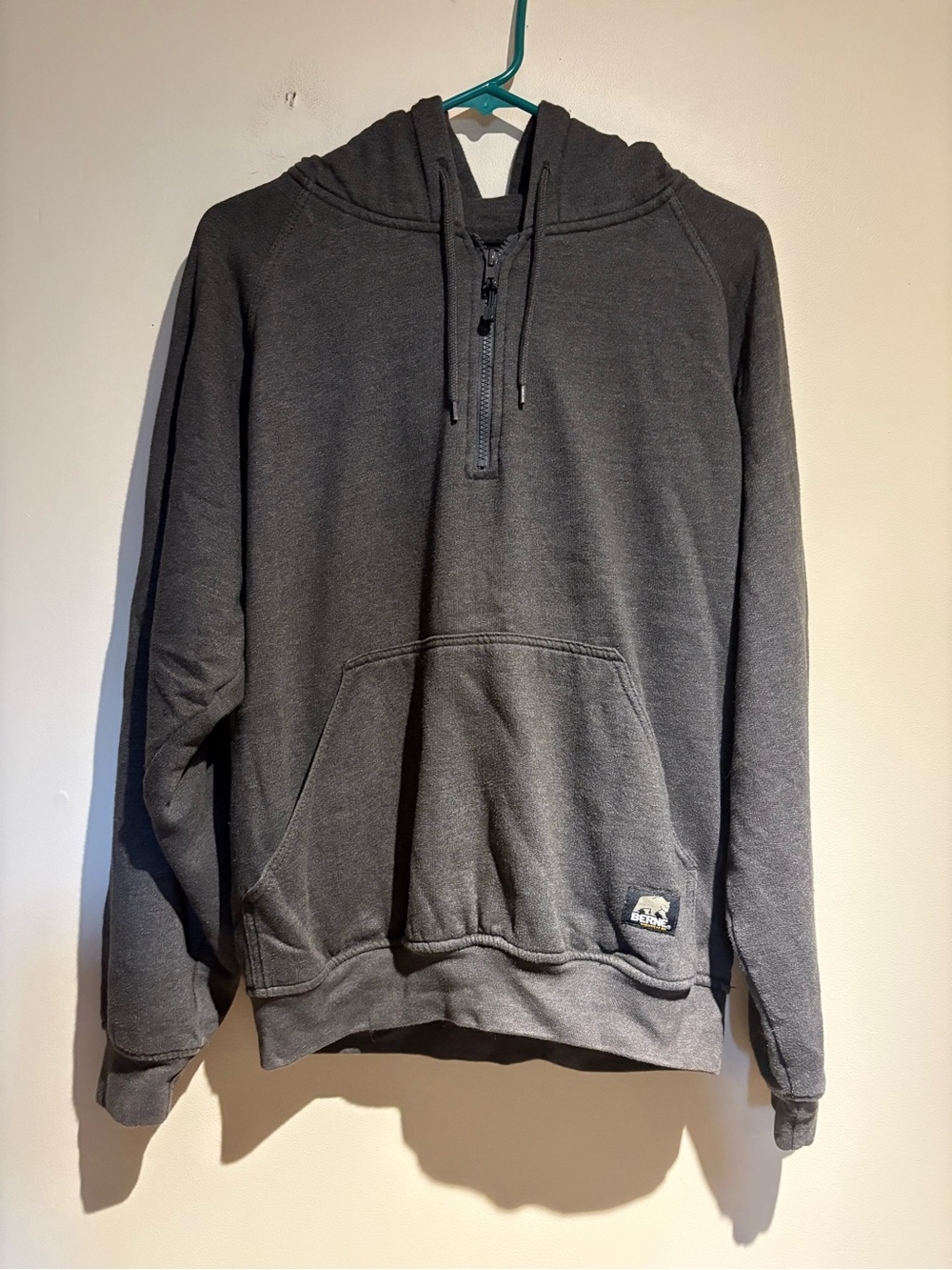 Berne Thermal-Lined Hooded Quarter-Zip Sweatshirt Size Medium Mens Grey Washwear